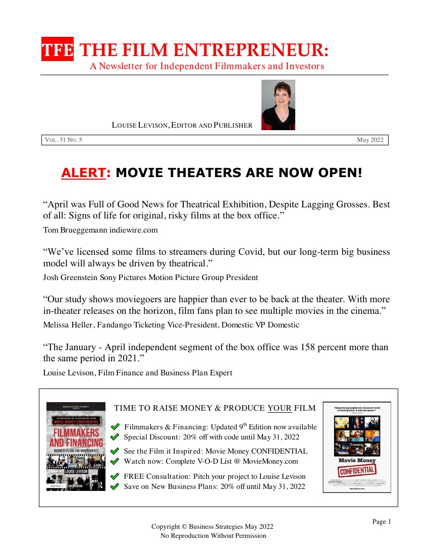 First page of The Film Entrepreneur, May 2022