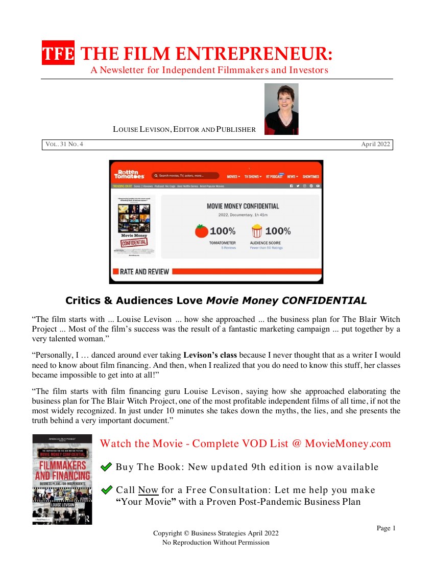 First page of The Film Entrepreneur, April 2022