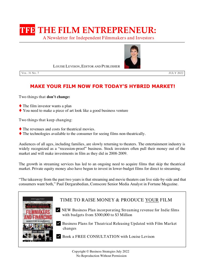 First page of The Film Entrepreneur, July 2022