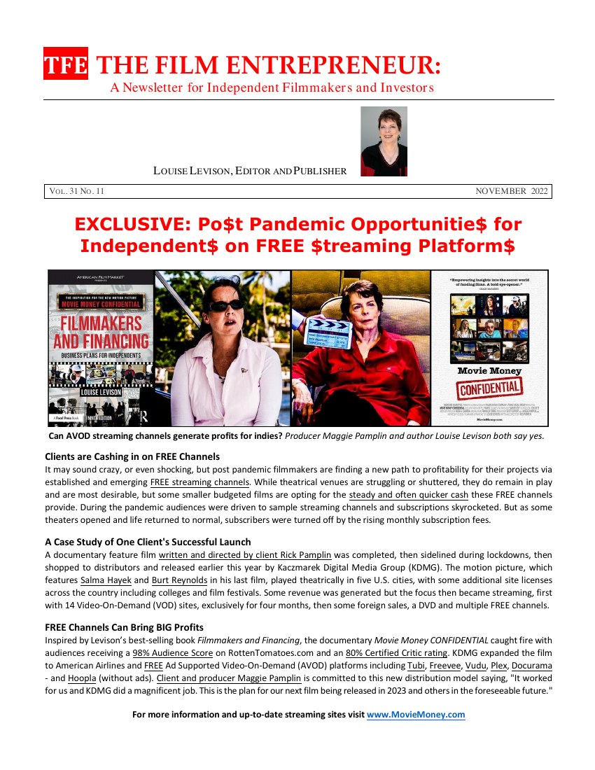 First page of The Film Entrepreneur, November 2022