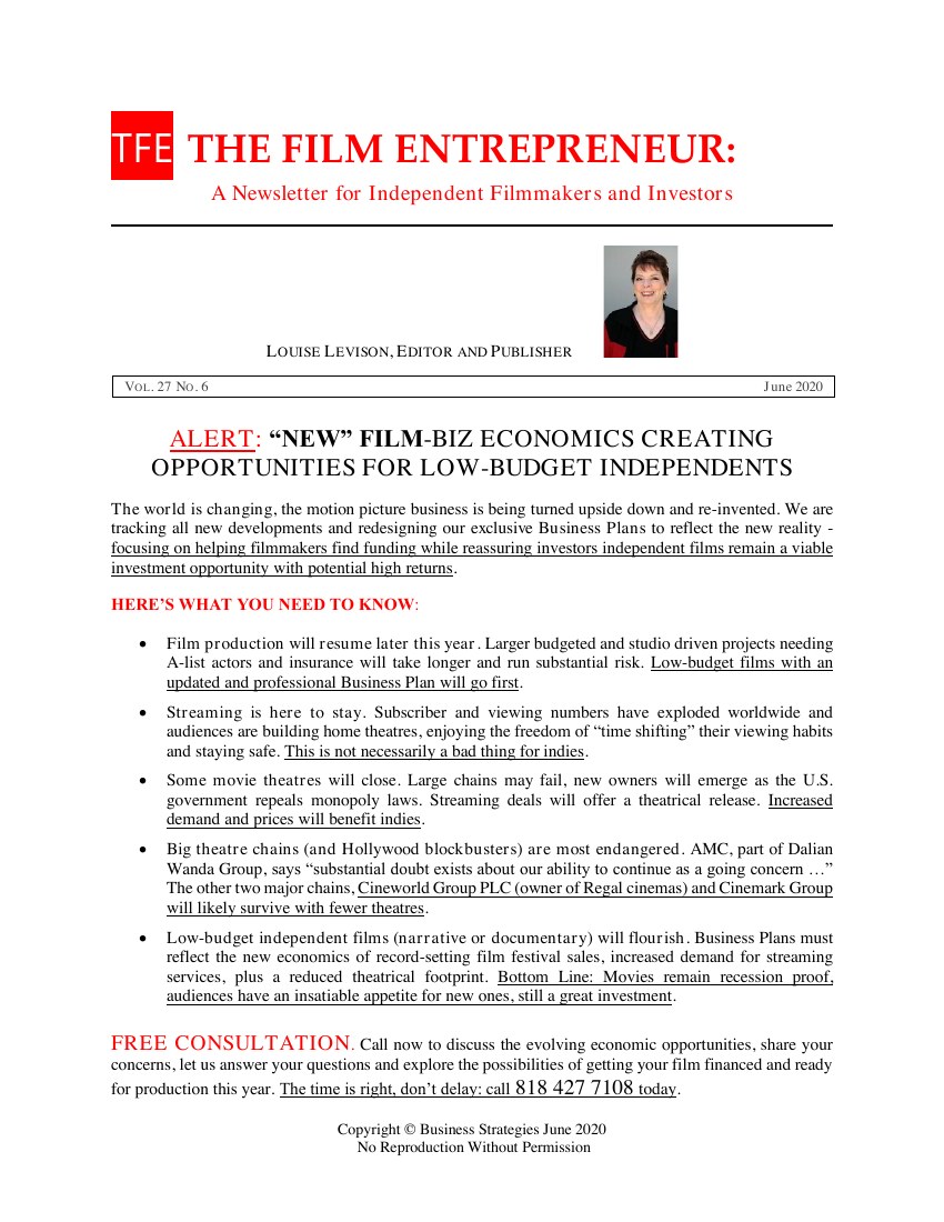 First page of The Film Entrepreneur, June 2020