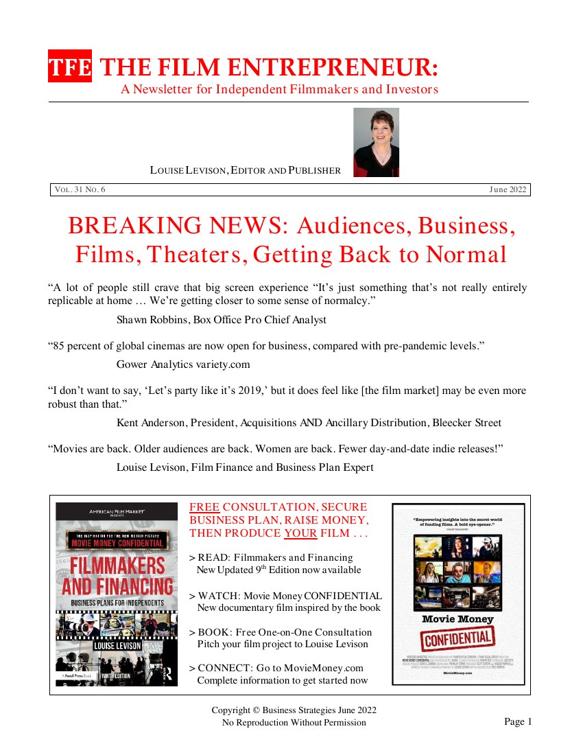 First page of The Film Entrepreneur, June 2022