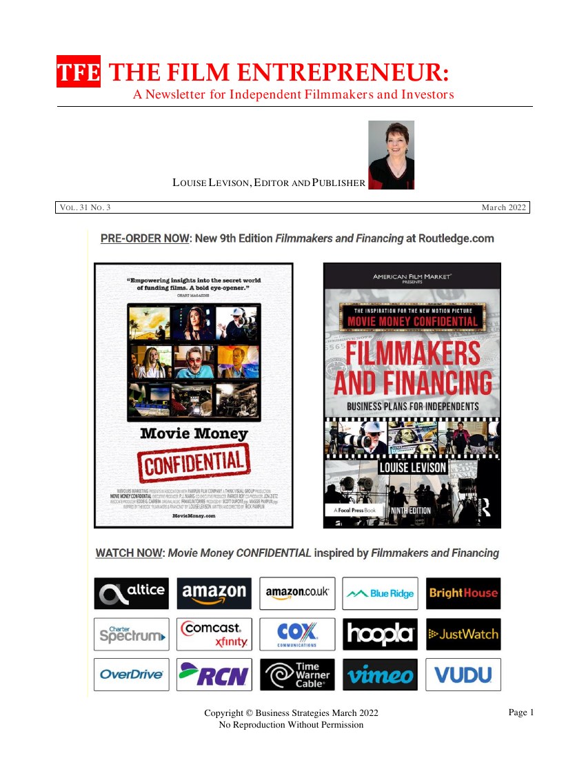 First page of The Film Entrepreneur, March 2022