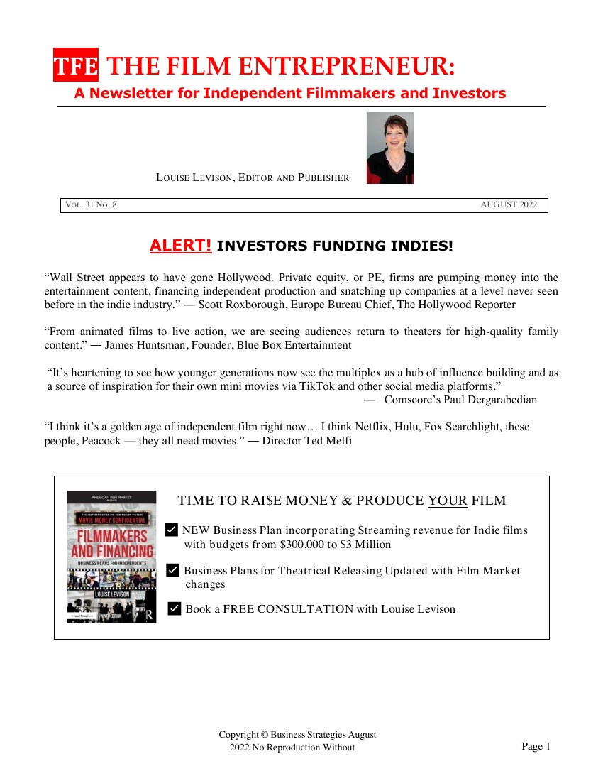 First page of The Film Entrepreneur, August 2022