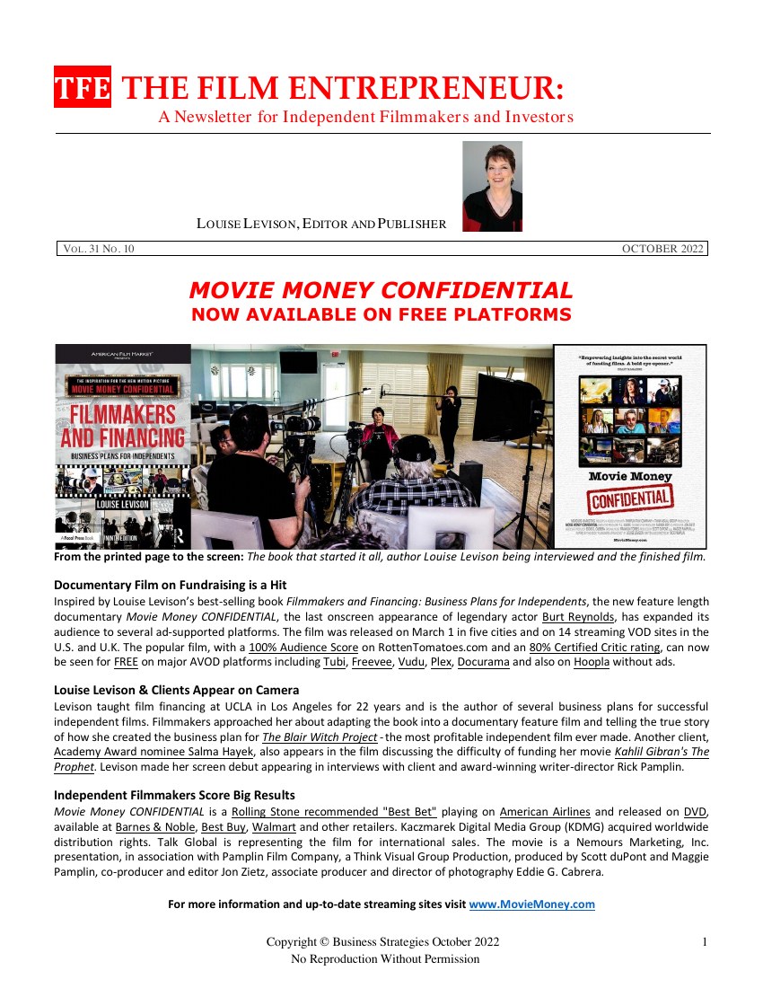 First page of The Film Entrepreneur, October 2022